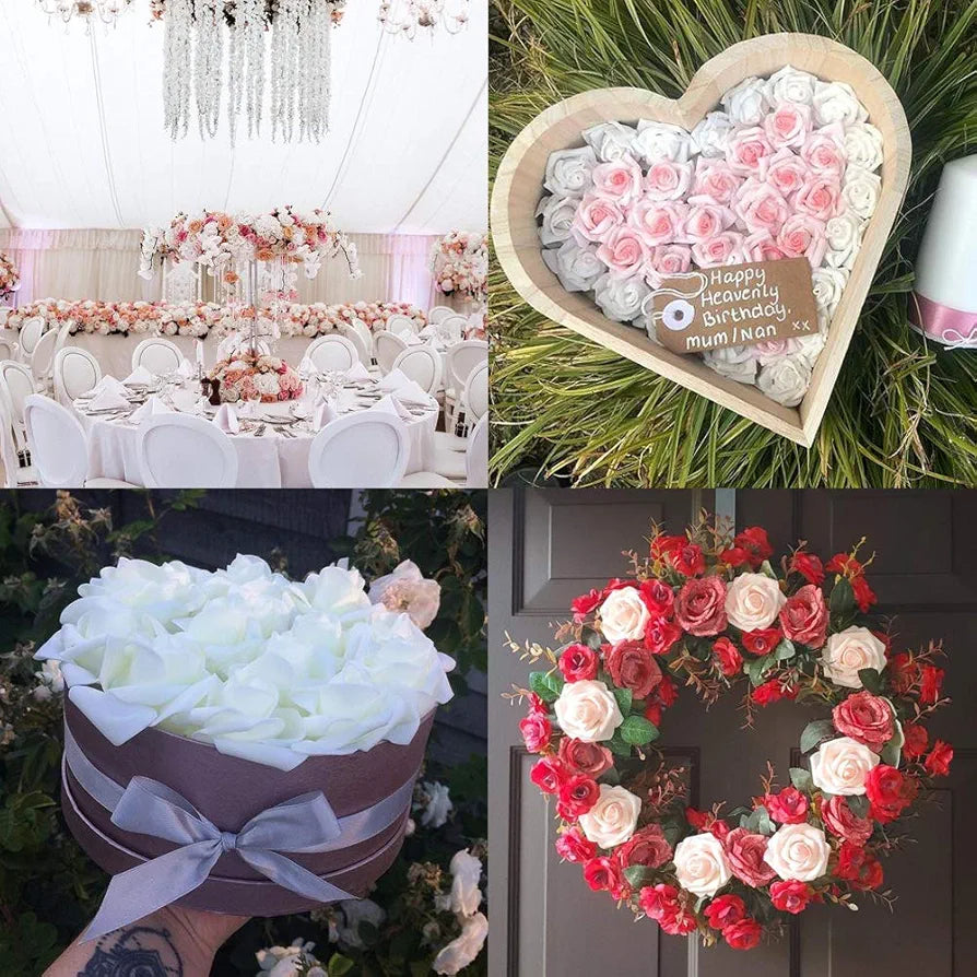 IPOPU 100 Pcs Artificial Rose Flower Heads Real Looking White Foam Fake Roses for DIY Wedding Baby Shower Centerpieces Arrangements Party Tables Home Decorations